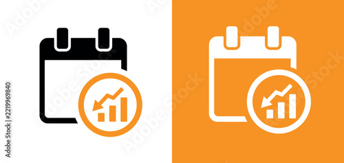 Calendar icon with a downward trend chart symbol, representing financial decline or schedule deadline, vector illustration