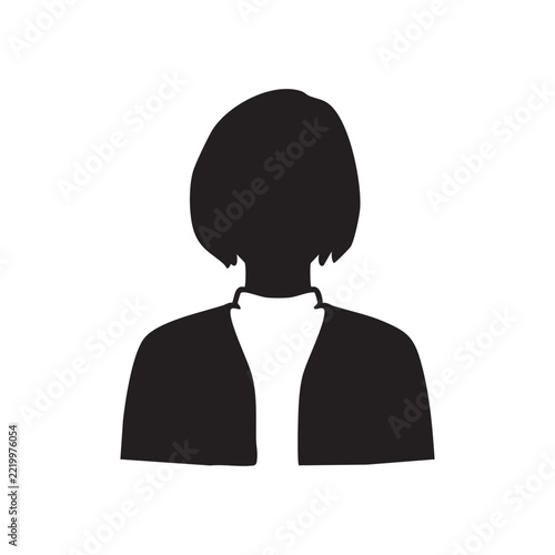 オフィスカジュアルな女性ショートカットシルエットイラスト　ビジネス上半身シルエット黒