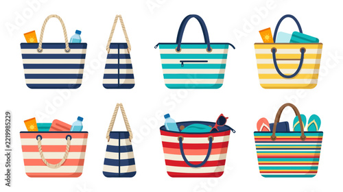 Beach Bags Collection: Summer Accessories Isolated on Transparent Background