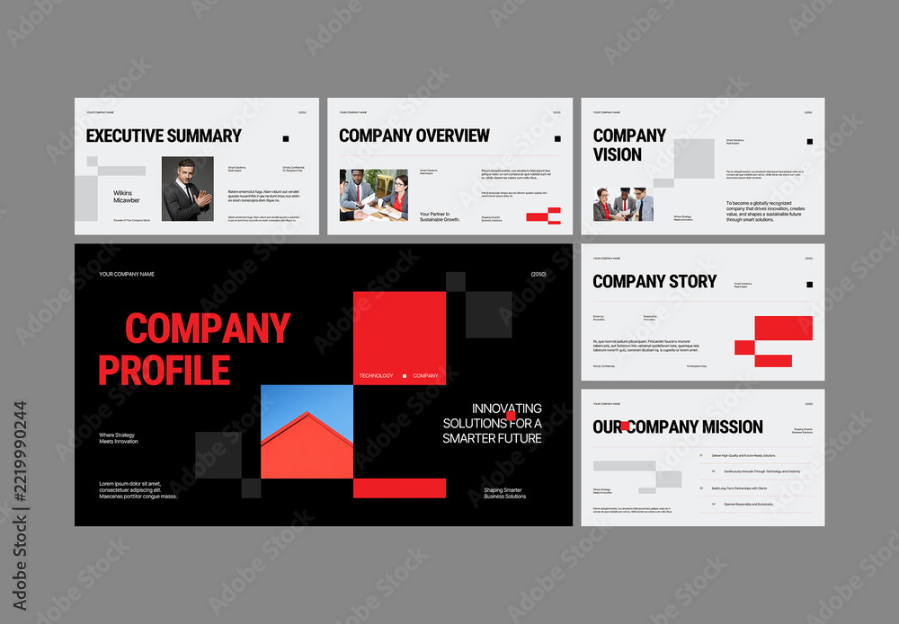 Red Black Modern Company Profile Presentation Stock Template | Adobe Stock