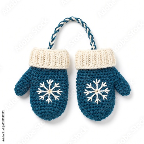 Handmade Crochet Christmas Mittens with Snowflake Embroidery and Hanging Loop.