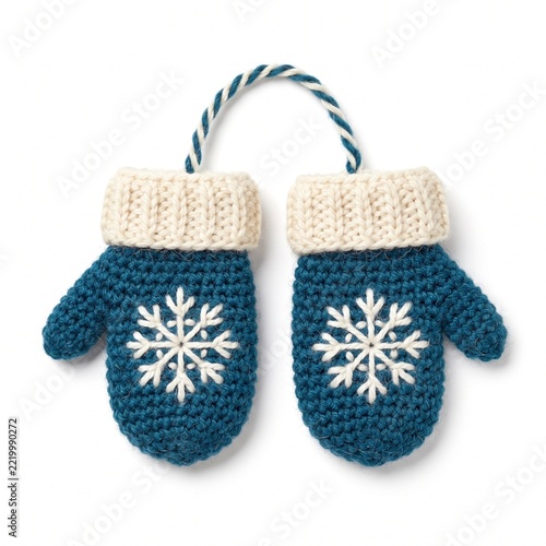 Handmade Crochet Christmas Mittens with Snowflake Embroidery and Hanging Loop.