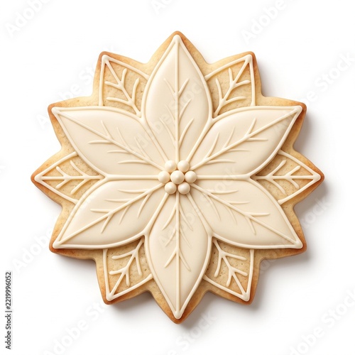 Elegant Poinsettia Flower Sugar Cookie with Ivory Royal Icing Details.