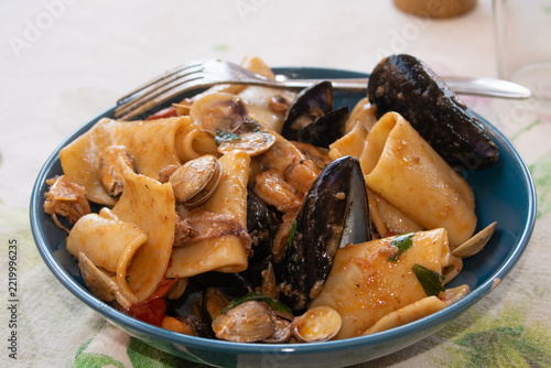 seafood paccheri pasta mussels clams or pasta allo scoglio