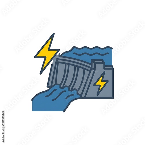 Hydroelectric Dam Icon for Renewable Energy and Power Generation