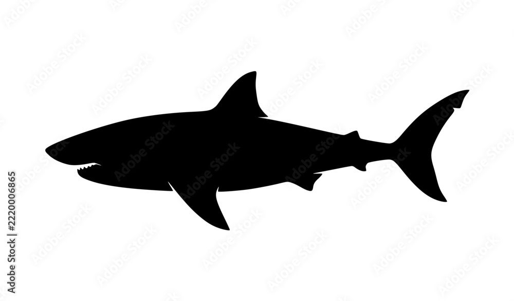Obraz premium Black Shark Silhouette Vector Icon Swimming Side View