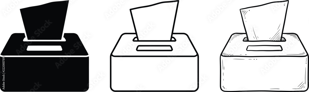 Fototapeta premium Three tissue box illustrations in different styles black white and outline