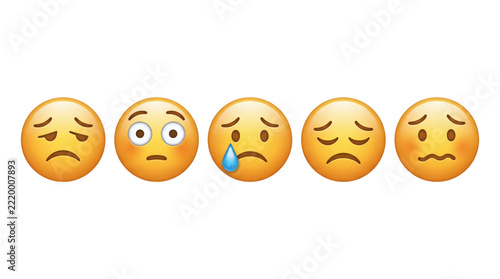 Fotografie Set of sad and worried emoji emoticons showing distress