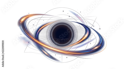 Futuristic Cosmic Visualization of Galaxy Light Bends Around Object and Black Hole Singularity