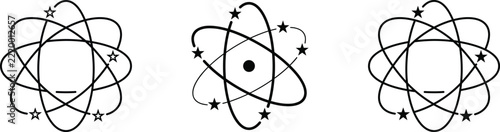 Collection of science and magic orbital icons with stars and nucleus symbols for design elements