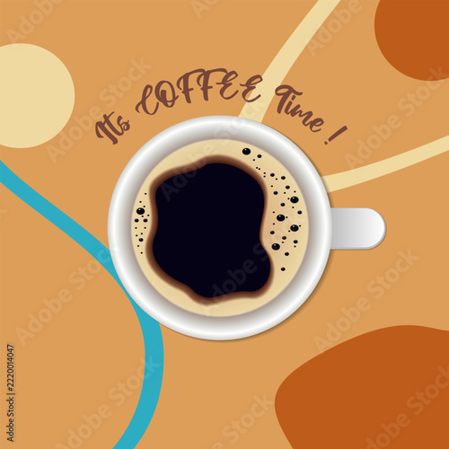 3d Design Its coffee time vector illustration, a cup of coffee in abstract background, free coffee illustration