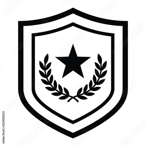 Black shield icon with star and laurel wreath for victory achievements.
