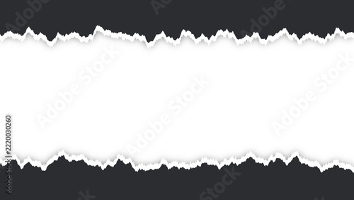 Charcoal gray ripped paper banner featuring horizontal jagged edges and a central white window for custom graphic design compositions and text layouts