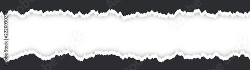 Horizontal dark gray ripped paper overlay featuring ragged jagged edges and a central white window for custom graphic design compositions and text layouts