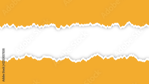 Vibrant orange ripped paper texture featuring ragged edges and a central white window opening for custom graphic design placement and creative background compositions