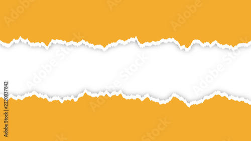 Orange ripped paper texture with ragged edges and central white window opening for custom design placement and creative background composition
