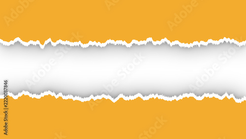 Bright orange torn paper background featuring ragged shredded edges and a clean central white window slot for custom design text placement and creative graphic compositions