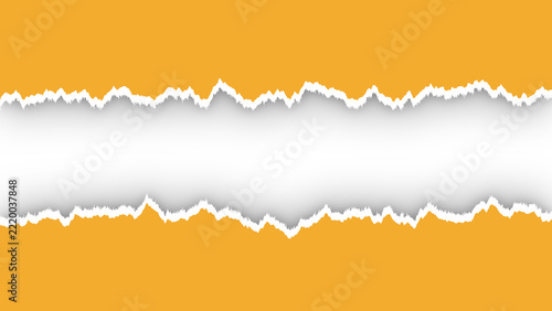 Bold orange torn paper overlay with ragged shredded edges and a clean central white window opening for custom text placement and creative graphic design backgrounds