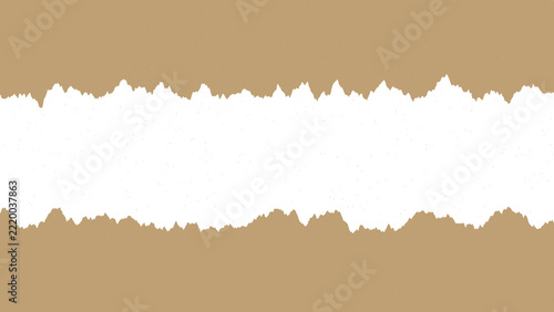 Craft brown torn paper texture featuring ragged shredded edges and a clean central white window slot for custom design text placement and creative graphic compositions
