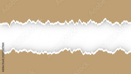 Craft brown torn paper texture featuring ragged shredded edges and a clean central white window slot for custom design text placement and creative graphic compositions