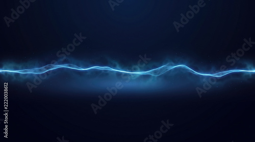 Abstract glowing blue energy wave line with smoke effects on dark background