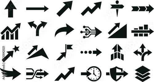 Premium-Arrow Icon Set Collection With Bold Directional Navigation Symbols, Circular Refresh Arrows, Upload Download Icons,