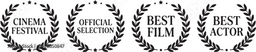 Set of four cinema festival award laurel wreaths in black and white with official selection