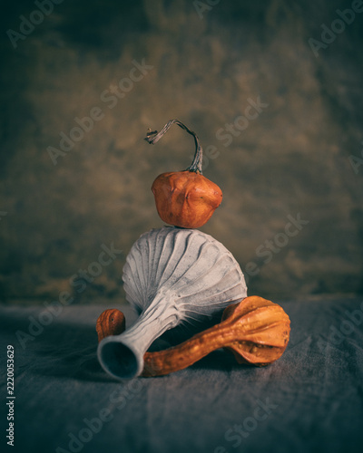 Kitchen still life with pumpkins 