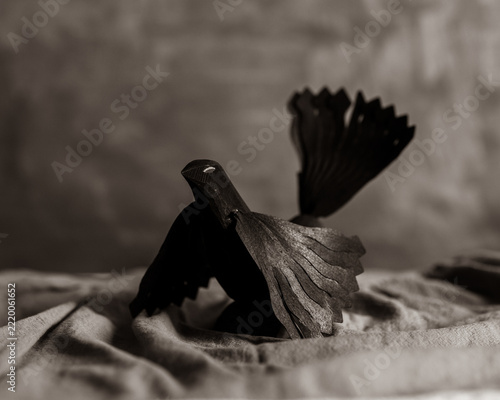 black and white wooden dove