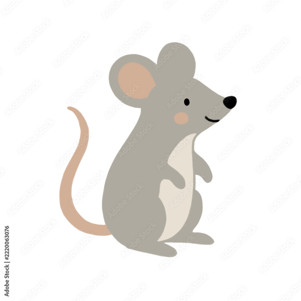 Fototapeta premium Cute cartoon mouse, minimalist woodland animal vector illustration