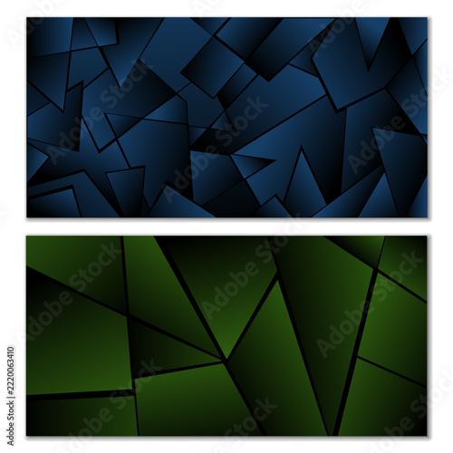 Abstract polygonal pattern. Set of two dark gradient polygonal backgrounds. Background design, cover, postcard, banner, wallpaper