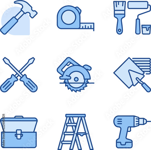 Construction Hand Tools Icons Set for Home Renovation Projects Digital