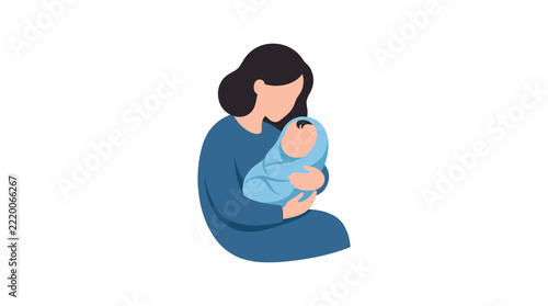 Mother holding baby a flat vector illustration with a white background