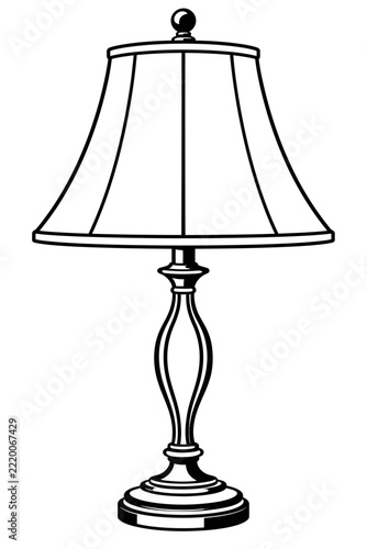 Classic Table Lamp Light Fixture Vector Icon - Black and White Desk Lamp Home Decor Graphic Illustration