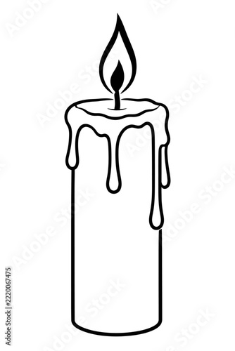 Dripping Wax Pillar Candle Vector Icon - Black and White Burning Flame Light Graphic Illustration