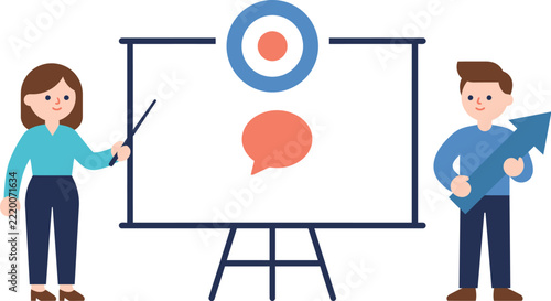 Business presentation with target board and people illustration isolated on transparent background