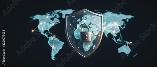 Abstract digital security shield protecting global network nodes