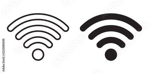 Minimalist wifi icon vector set, black and white wireless signal symbols, digital network internet connection sign graphic for ui design