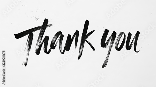 Handwritten thank you message in bold black ink brush strokes on a clean white paper background