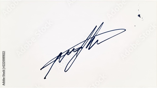 A single dark blue ink signature written in a fast slanted style on a clean white paper surface