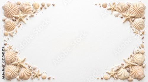 Natural Seashells and Starfish Coastal Corner Frame Background with Blank Copy Space
