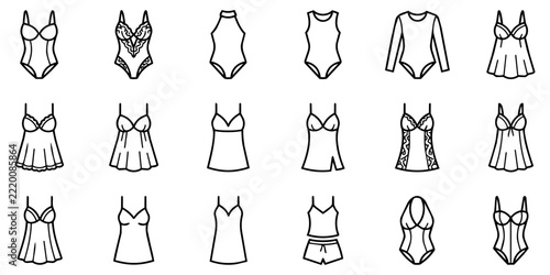 Obraz na plátně Minimalist lingerie line icons vector set, women sleepwear and underwear symbols