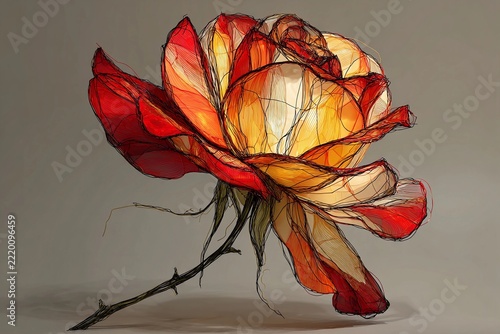 Intricate Rose Crafted From a Single Flowing Line, Showcasing Vibrant Colors Generative AI