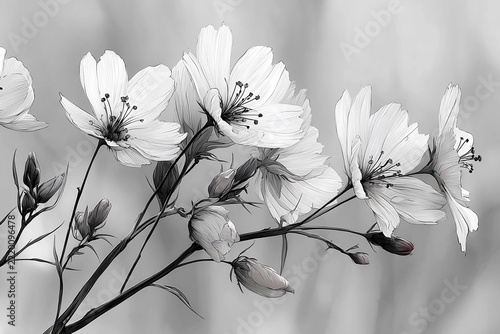 Delicate Outline of Wild Blossoms in Soft Focus on a Tranquil Spring Day Generative AI
