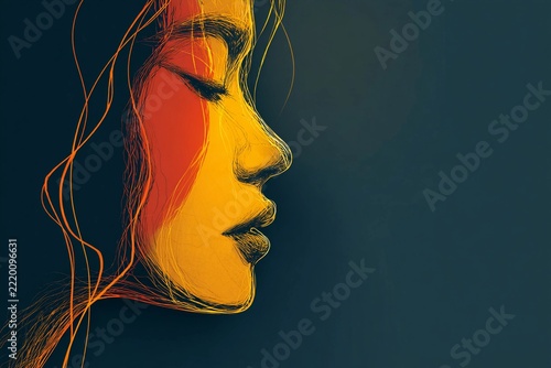 Elegant Profile of a Woman Drawn in Minimalistic Vector Style With Vibrant Colors Generative AI