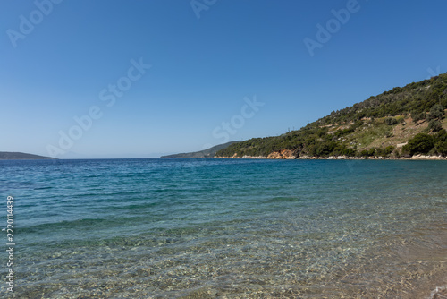 Agios Dimitrios, white pebbled beach, located on the eastern side of Alonnisos, Greece