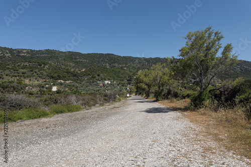 Parkring area to Agios Dimitrios, white pebbled beach, located on the eastern side of Alonnisos, Greece