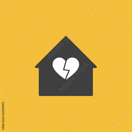 Silhouette of a house with a broken heart. A symbol of an unhappy family, divorce, domestic violence, childhood trauma, a broken marriage, depression, despair, neglect, abusive relationships, betrayal