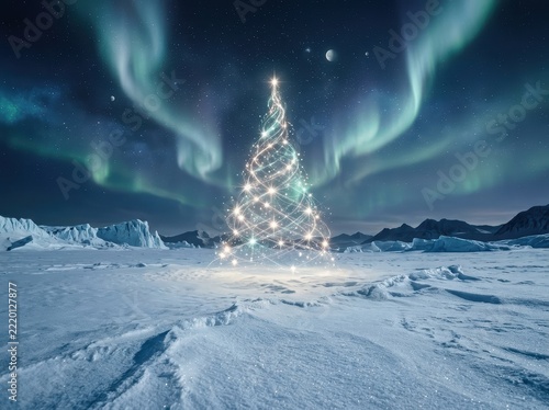 Cosmic Light Tree Glowing In A Snowy Landscape