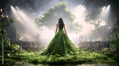 Eco Chic Couture Runway  A Model's Journey Through a Living, Luminous Wonderland